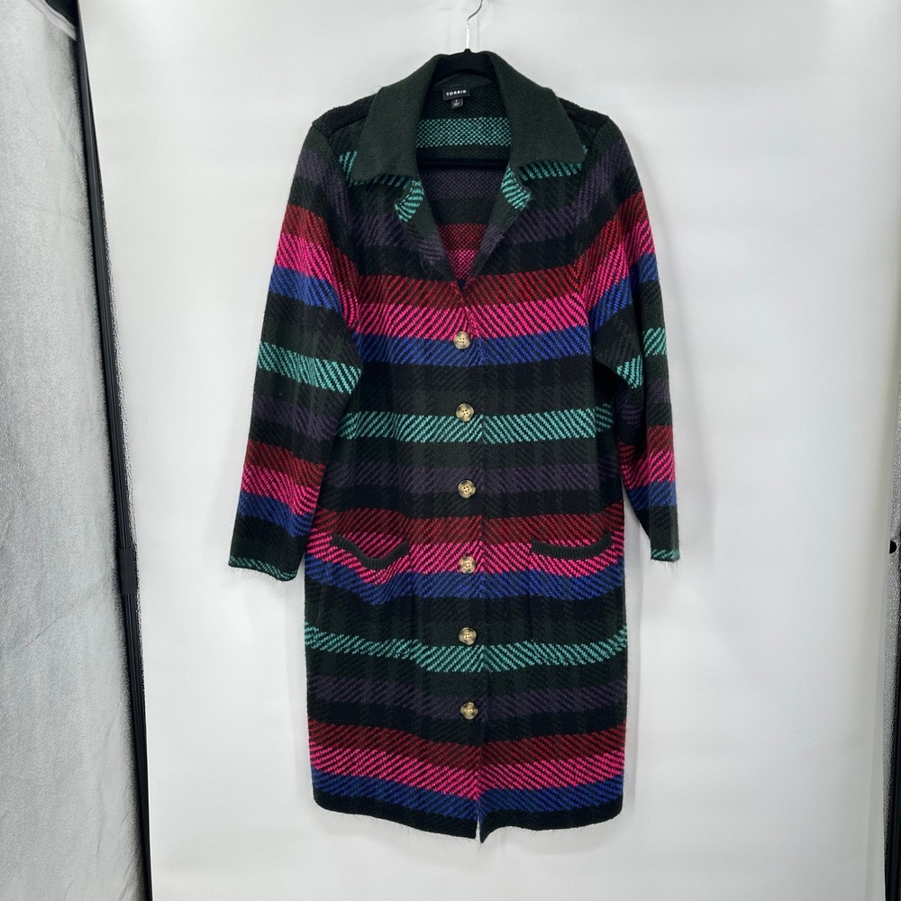 Cozy Striped Cardigan Duster Torrid size 2 / 2x Cozy Grunge Whimsy Artsy Sweater